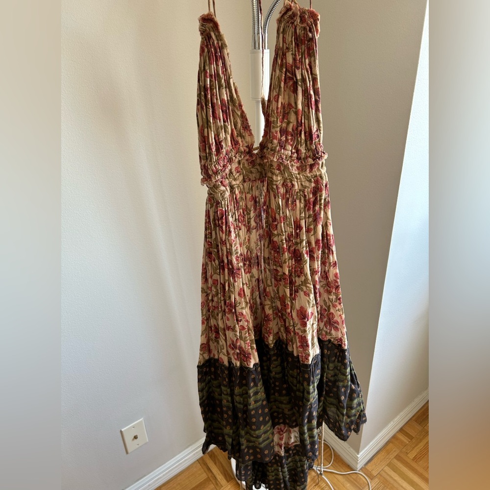 Free people backless dress with tie neck and tie waist
